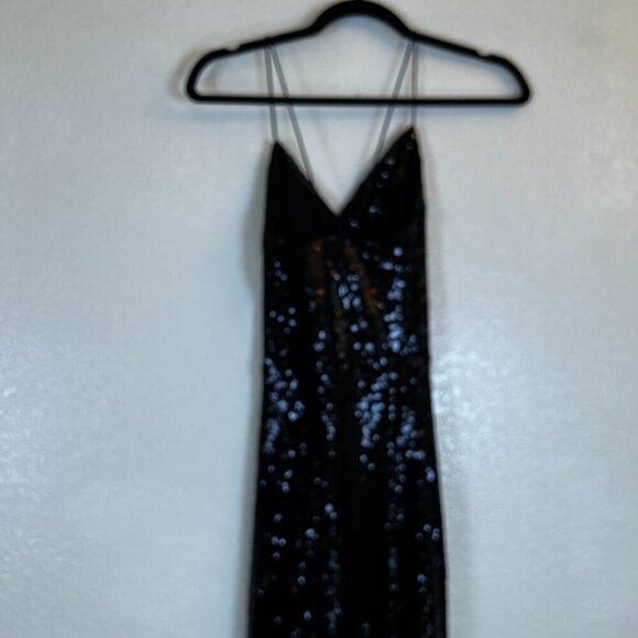 Windsor long Black Sequin Formal Dress Strappy Low Back High Slit Size Small - Picture 4 of 11